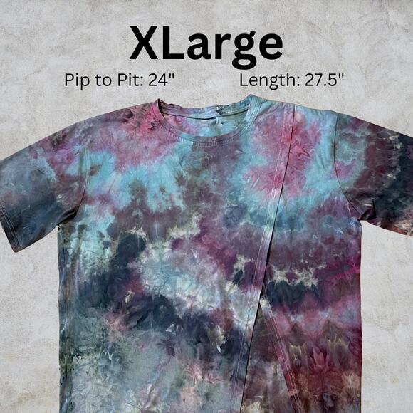 Ice Dyed Short-sleeve T-shirt - Split Hem Top Orchid Teal Gray (Women's XLarge) - Picture 10 of 10